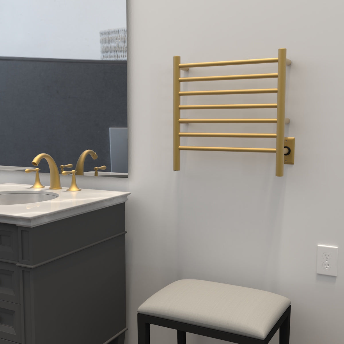 Amba Radiant Small 7 Bar Towel Warmer for Small Showers RWHS - Satin Brass