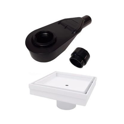 Side Discharge Drain Reducer for PVC Base Pipe & P-Trap with Tile Insert Square Drain in Matte White