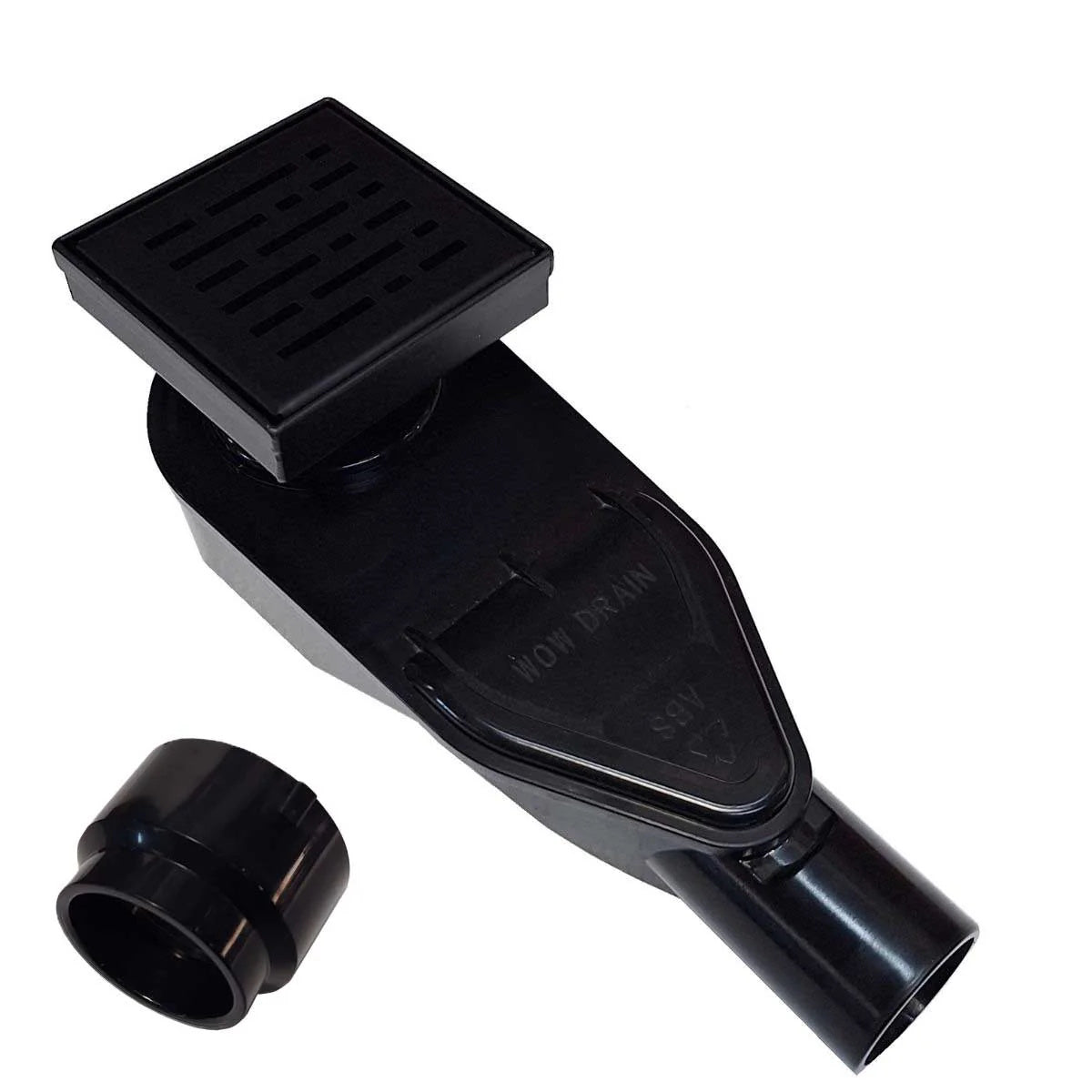 ABS Horizontal Side Discharge Drain Reducer for PVC Base Pipe and P-Trap, with 4 Inch Black Square Shower Drain
