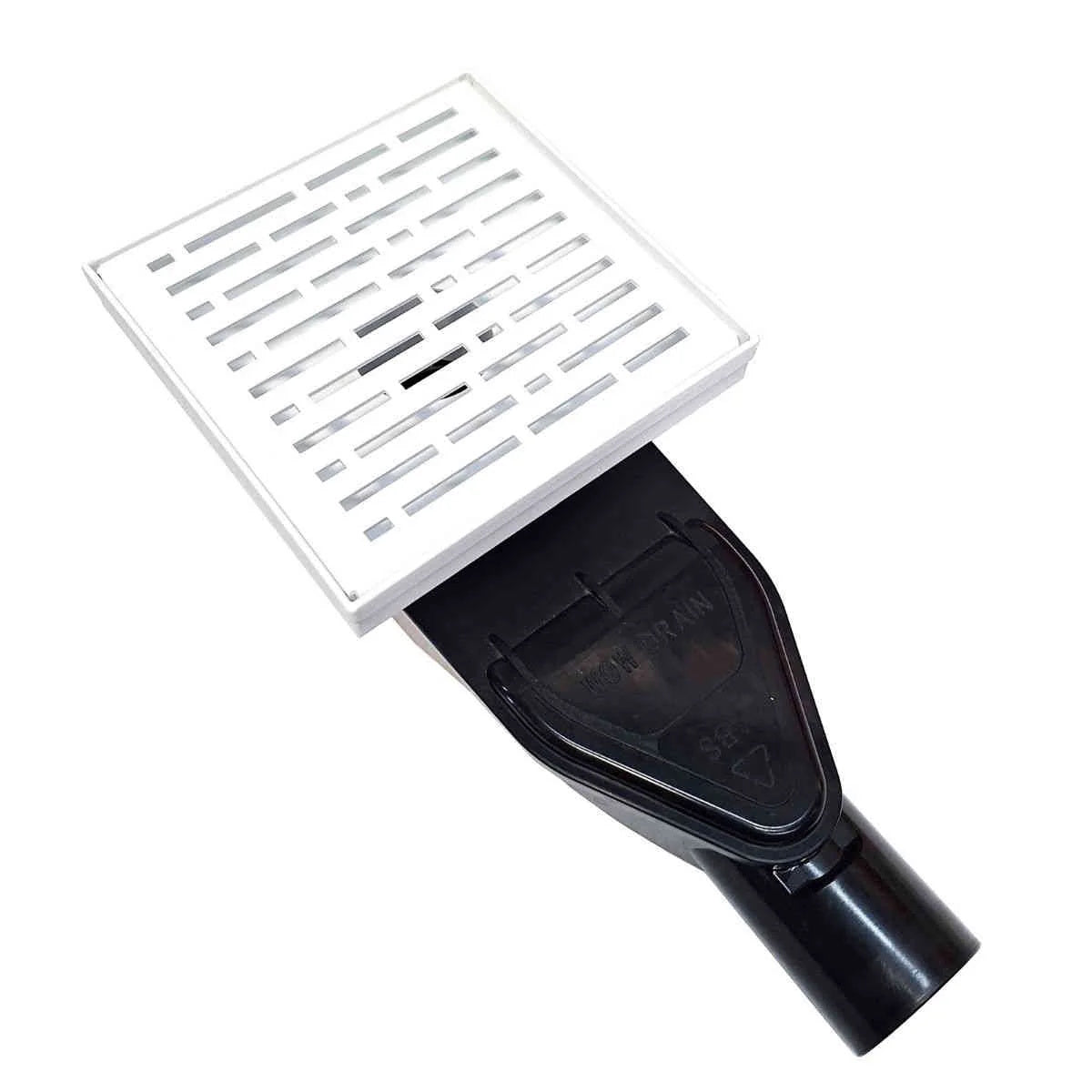 ABS Horizontal Side Discharge Drain Reducer for PVC Base Pipe and P-Trap, with 6 Inch Matte White Square Shower Drain