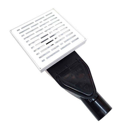 ABS Horizontal Side Discharge Drain Reducer for PVC Base Pipe and P-Trap, with 6 Inch Matte White Square Shower Drain