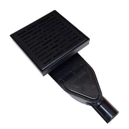 ABS Horizontal Side Discharge Drain Reducer for PVC Base Pipe and P-Trap, with 6 Inch Matte Black Square Shower Drain