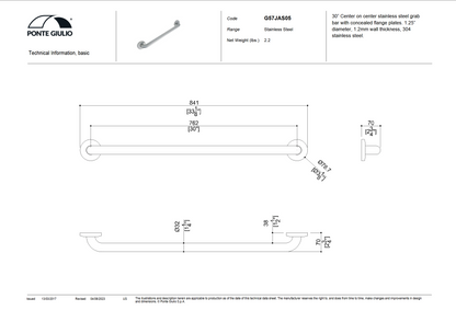 30 Inch Stainless Steel Grab Bar in Satin or Polished Finish