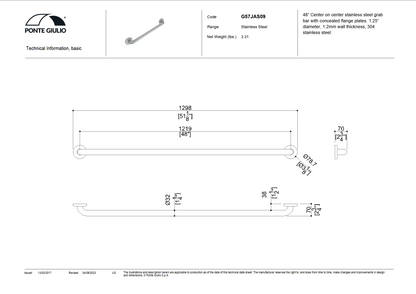 48 Inch Stainless Steel Grab Bar in Satin or Polished Finish