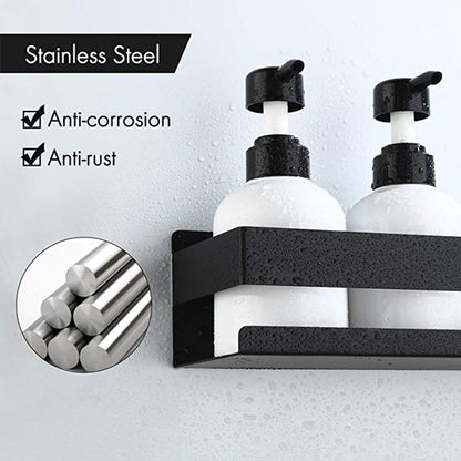 No Drill Shower Caddy, Stainless Steel Adhesive Shower Shelf with Two Hooks