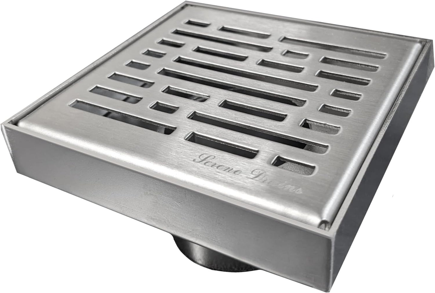 4 Inch Square Shower Drains, Brushed Nickel Broken Lane Design, SereneDrains