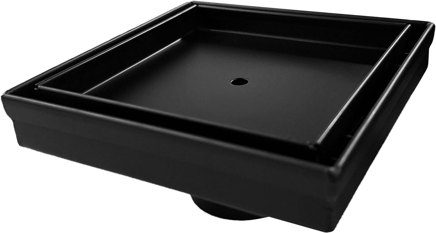 Matte Black Tile Insert Square Shower Drain 5 Inch, SereneDrains