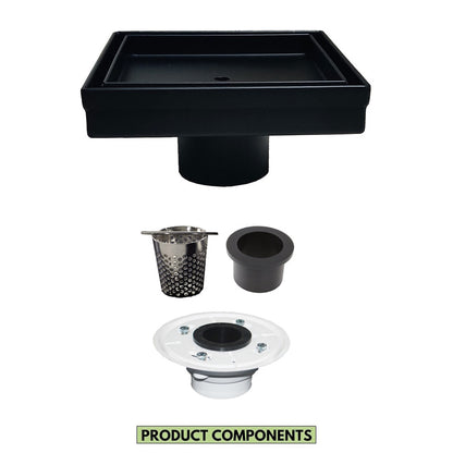 5 Inch Matte Black Tile Insert Square Shower Drain with Hair Trap and Base Flange Kit