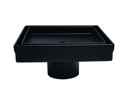 5 Inch Matte Black Tile Insert Square Shower Drain with Hair Trap and Base Flange Kit