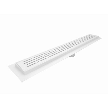 Matte White Linear Shower Drain Kit with Hair Trap and Flange Base, SereneDrains