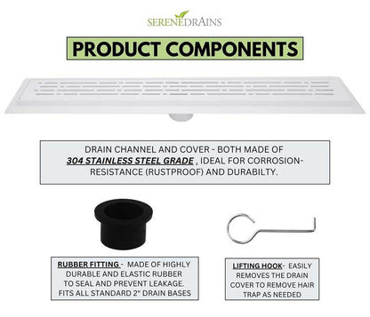 16 Inch Matte White Linear Shower Drain, Broken Lane Design by SereneDrains