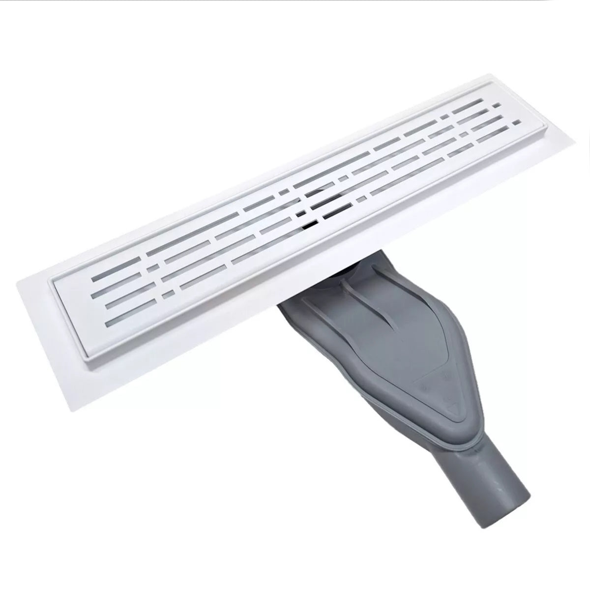 SereneDrains Shower Drain Side Outlet Adapter with Matte White Linear Drain Kit