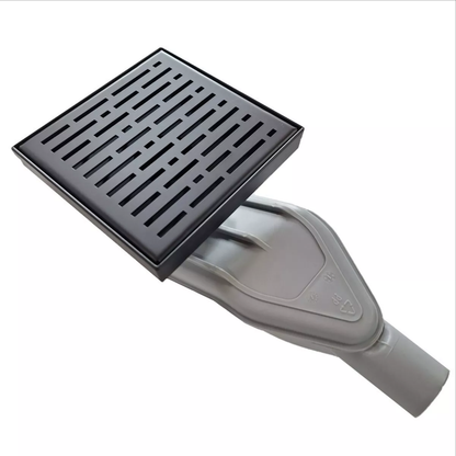 SereneDrains Horizontal Side Discharge Outlet Converter for Shower Drains Matte Black Square Drains