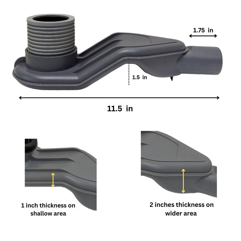 SereneDrains Brushed Linear Drain with Horizontal Side Outlet Adapter Kit