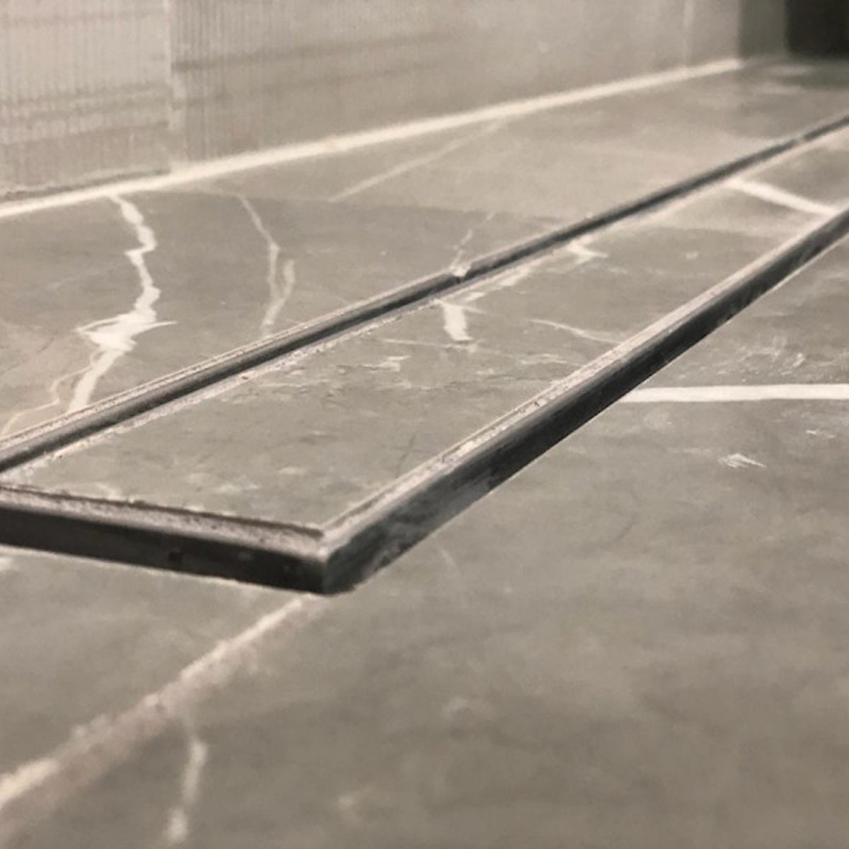Matte Black Tile Insert Linear Shower Drain Kit with Hair Trap and Flange Base