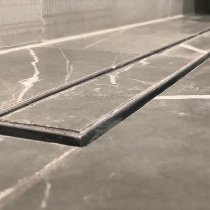 Matte Black Tile Insert Linear Shower Drain Kit with Hair Trap and Flange Base