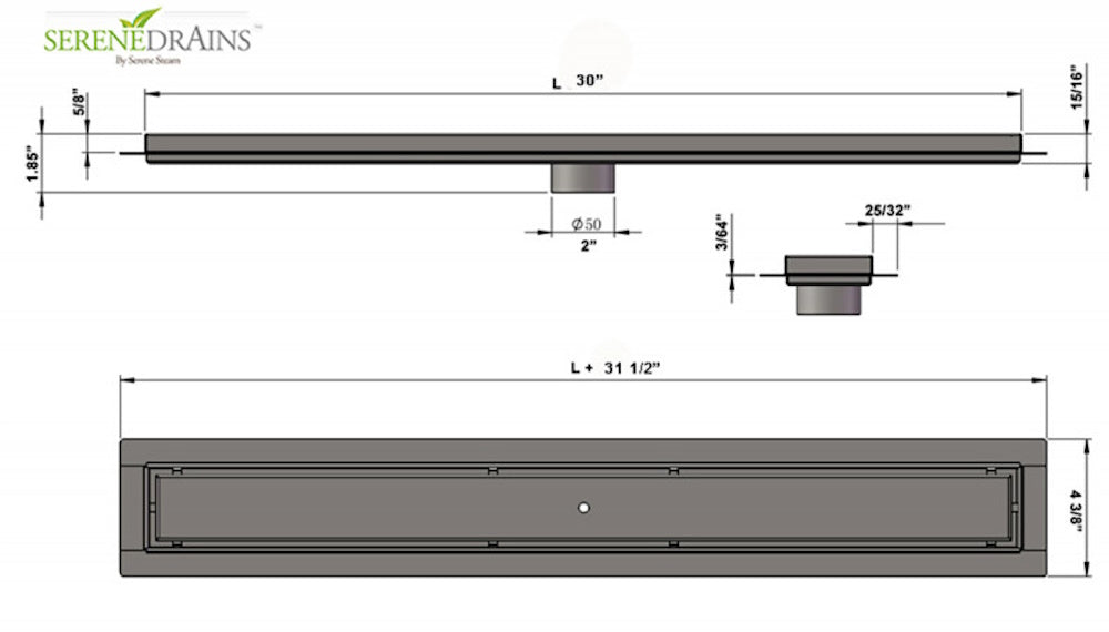 Vertical-to-Horizontal ABS Side Discharge Adapter with Tile Insert Linear Shower Drain Kit