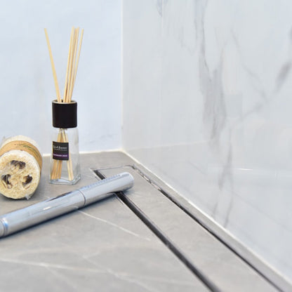 72 Inch Linear Shower Drain Kit with Hair Trap and Flange Base, SereneDrains