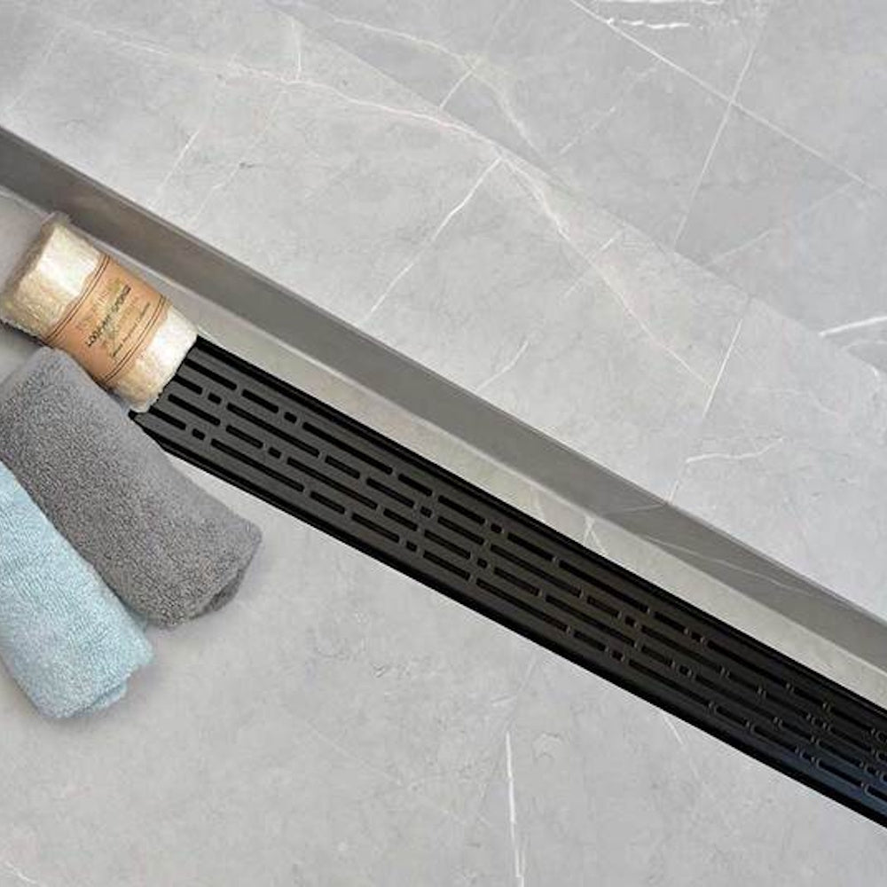 SereneDrains Matte Black Linear Drains with Horizontal Side Outlet Discharge