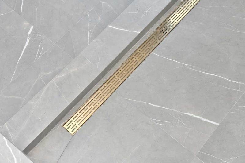 39 Inch Satin Gold Linear Shower Drain, Broken Lane Design by SereneDrains