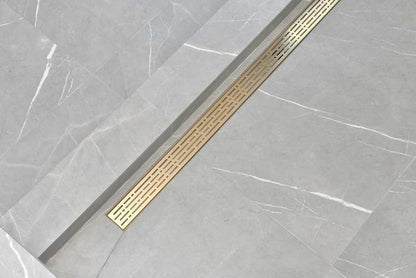 39 Inch Satin Gold Linear Shower Drain, Broken Lane Design by SereneDrains