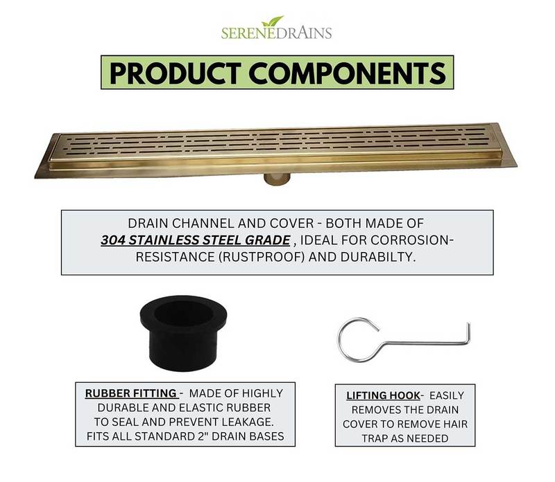 39 Inch Satin Gold Linear Shower Drain, Broken Lane Design by SereneDrains