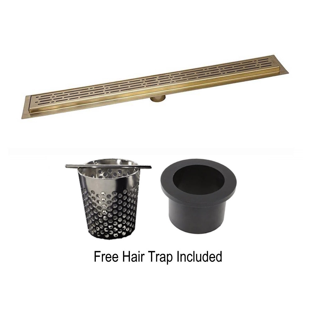 39 Inch Satin Gold Linear Shower Drain, Broken Lane Design by SereneDrains