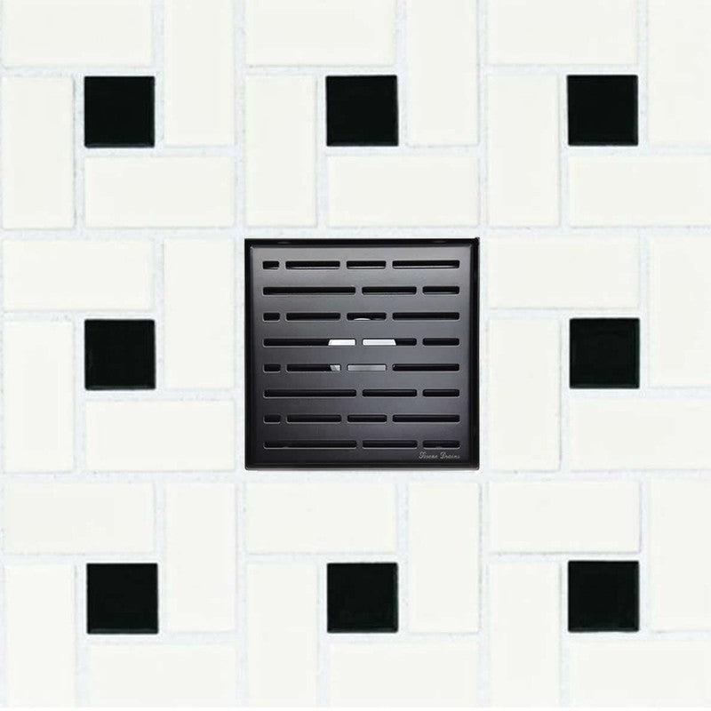 6 Inch Matte Black Square Shower Drain with Hair Trap and Base Flange Kit – Broken Lane Design