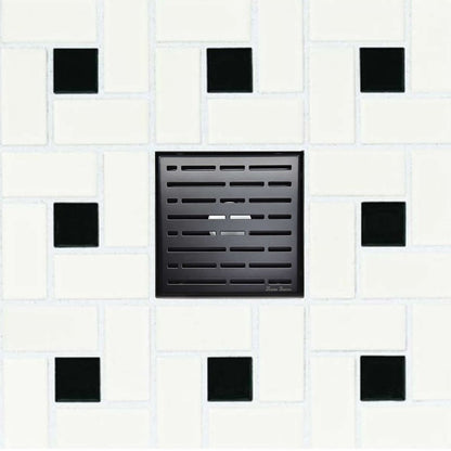 6 Inch Matte Black Square Shower Drain with Hair Trap and Base Flange Kit – Broken Lane Design