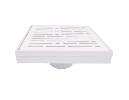 6 Inch Matte White Square Shower Drain with Hair Trap and Base Flange Kit – Broken Lane Design
