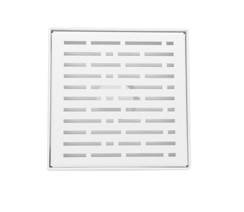 6 Inch Matte White Square Shower Drain with Hair Trap and Base Flange Kit – Broken Lane Design