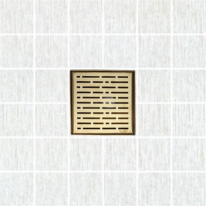 6 Inch Satin Gold Square Shower Drain with Hair Trap and Base Flange Kit – Broken Lane Design