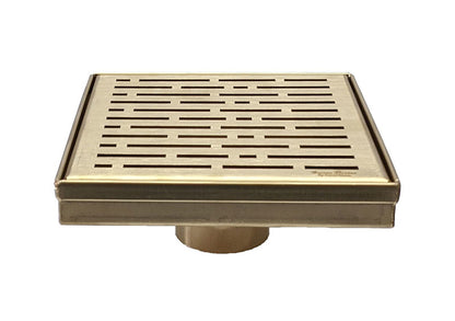 6 Inch Satin Gold Square Shower Drain with Hair Trap and Base Flange Kit – Broken Lane Design