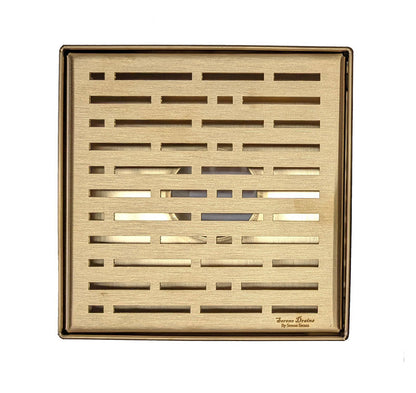 6 Inch Satin Gold Square Shower Drain with Hair Trap and Base Flange Kit – Broken Lane Design
