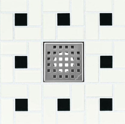 4 Inch Brushed Square Shower Drain Kit with Hair Trap and Base Flange – Traditional Square Design