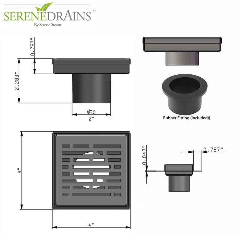 4 Inch Polished Square Shower Drain Kit with Hair Trap and Base Flange – Broken Lane Design
