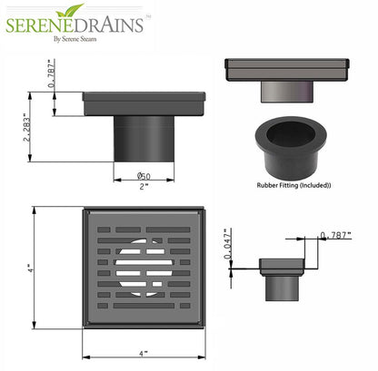 4 Inch Polished Square Shower Drain Kit with Hair Trap and Base Flange – Broken Lane Design