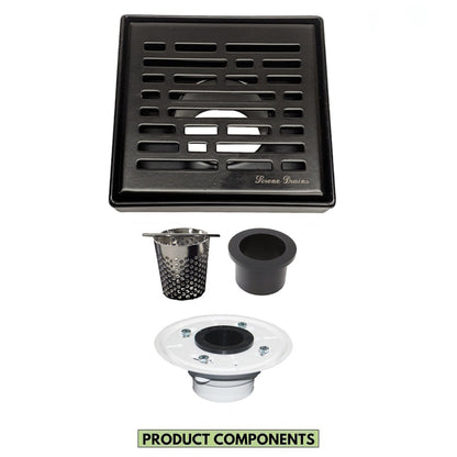 4 Inch Matte Black Square Shower Drain Kit with Hair Trap and Base Flange – Broken Lane Design