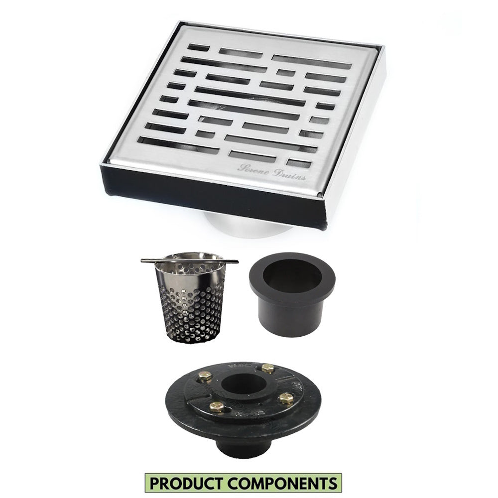 4 Inch Polished Square Shower Drain Kit with Hair Trap and Base Flange – Broken Lane Design