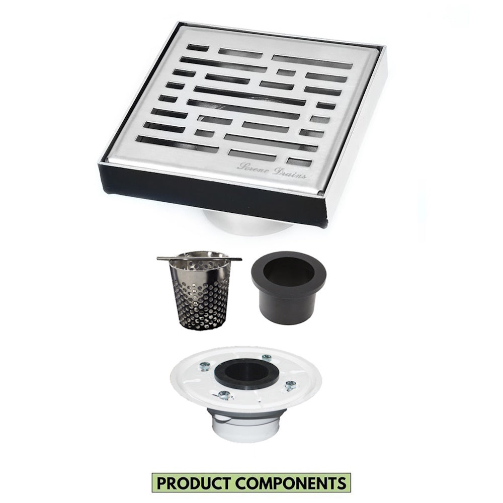 4 Inch Polished Square Shower Drain Kit with Hair Trap and Base Flange – Broken Lane Design