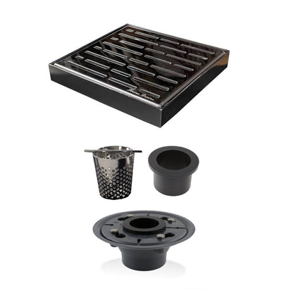 6 Inch Polished Square Shower Drain with Hair Trap and Base Flange Kit – Broken Lane Design