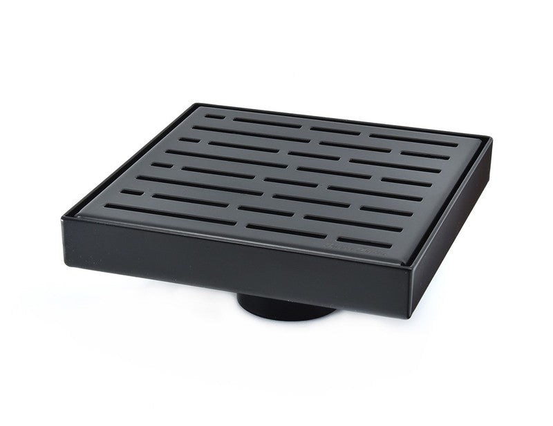 6 Inch Matte Black Square Shower Drain with Hair Trap and Base Flange Kit – Broken Lane Design
