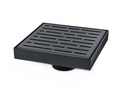 6 Inch Matte Black Square Shower Drain with Hair Trap and Base Flange Kit – Broken Lane Design