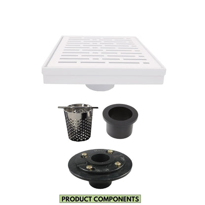 6 Inch Matte White Square Shower Drain with Hair Trap and Base Flange Kit – Broken Lane Design