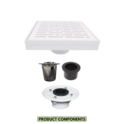 6 Inch Matte White Square Shower Drain with Hair Trap and Base Flange Kit – Broken Lane Design