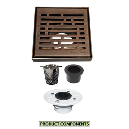 4 Inch Bronze Square Shower Drain Kit with Hair Trap and Base Flange – Broken Lane Design