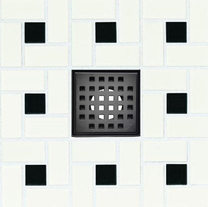 4 Inch Matte Black Square Shower Drain Kit with Hair Trap and Base Flange – Traditional Square Design