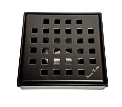 4 Inch Matte Black Square Shower Drain Kit with Hair Trap and Base Flange – Traditional Square Design