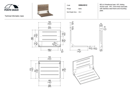 Shower Seat, Folding Shower Seat with Backrest, Ponte Giulio G56UHS12N1