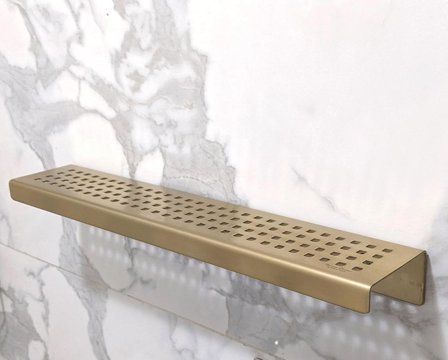 Satin Gold Shower Shelf, Elegant Drill & Screw Wall Mount Shower Shelf, Traditional Square Design
